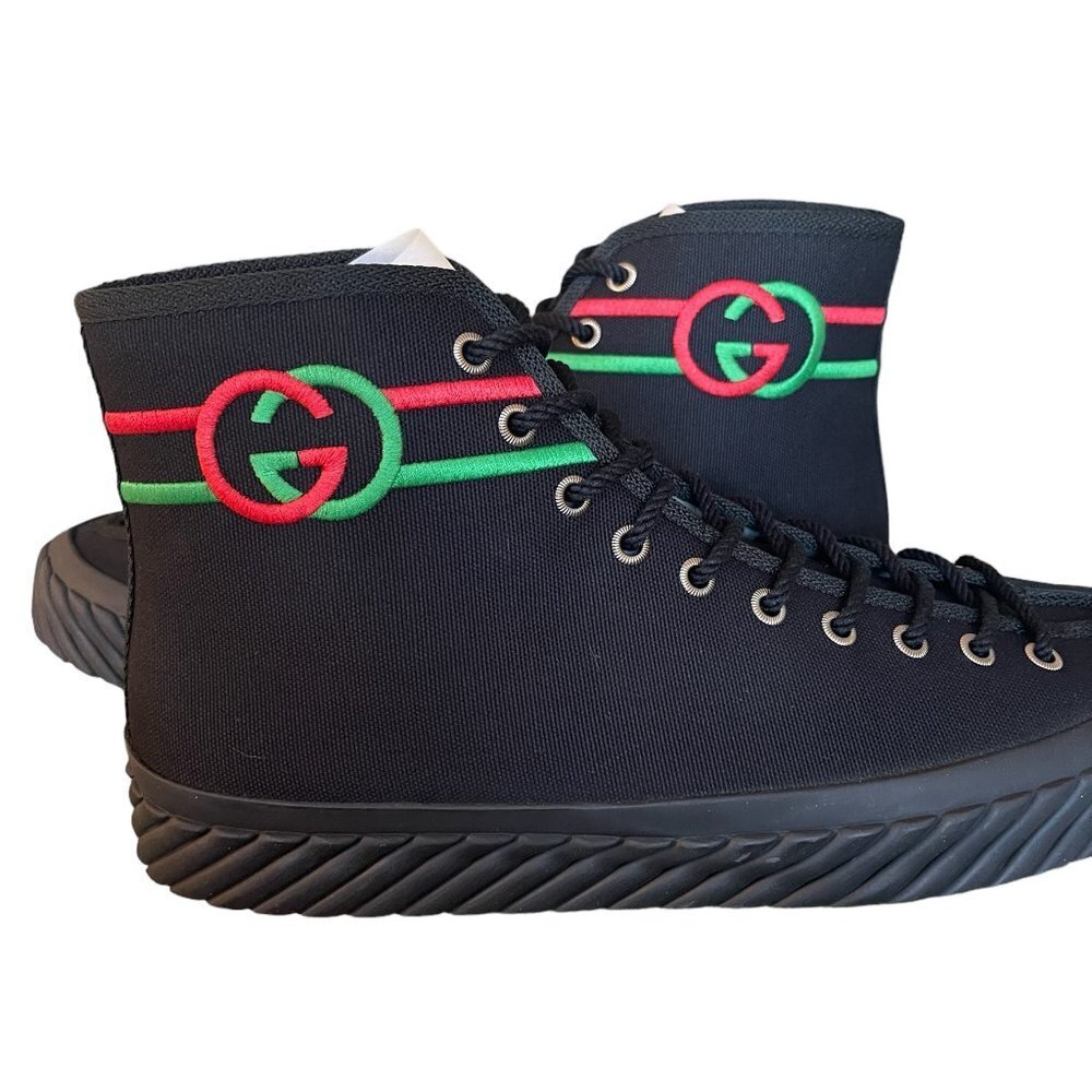 GUCCI MEN'S SNEAKER "SEPANG" BLACK CLOTH GG HIGH TOP 733033 - SIZE GUCCI 7.5 - Picture 5 of 15